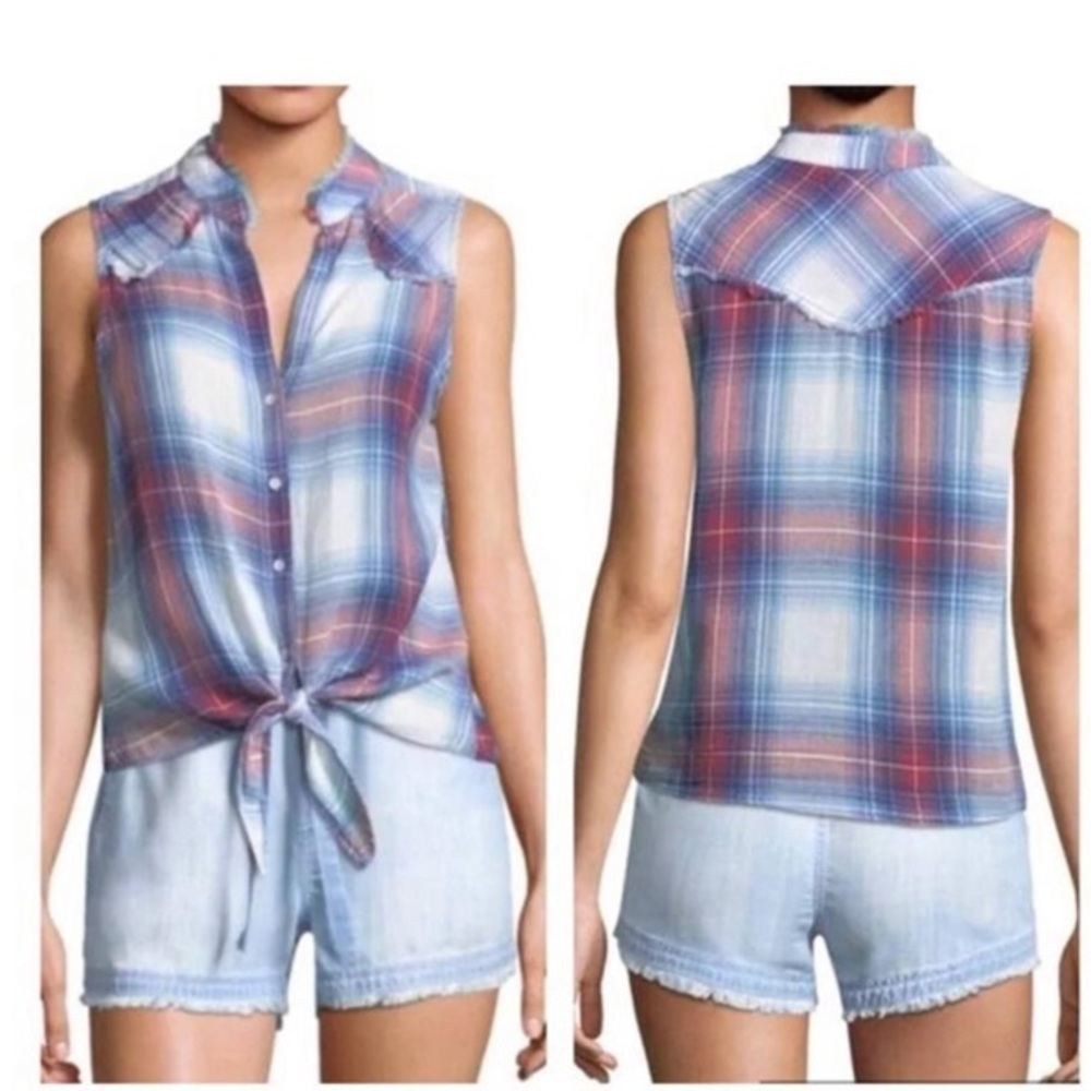 Bella Dahl Plaid Tie Front Western Tank Blouse NWT